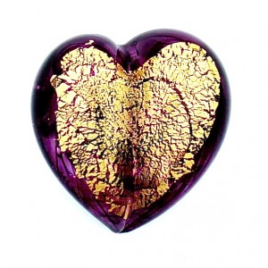 Handblown Artglass Heart Paperweight with 23 karat gold Handblown Glass Heart